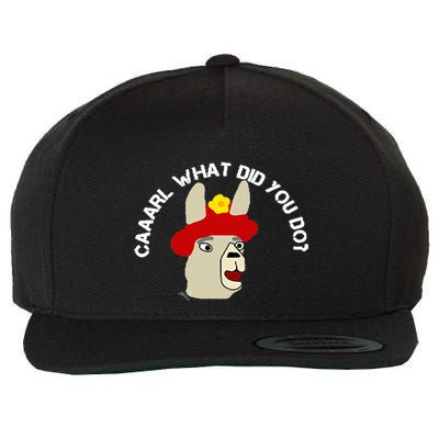 funny llama with hats lama with hat carl what did you do  Wool Snapback Cap