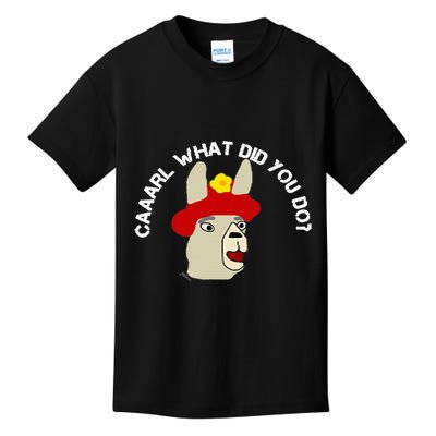 funny llama with hats lama with hat carl what did you do  Kids T-Shirt