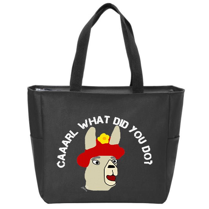 funny llama with hats lama with hat carl what did you do  Zip Tote Bag