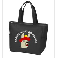 funny llama with hats lama with hat carl what did you do  Zip Tote Bag