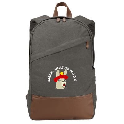 funny llama with hats lama with hat carl what did you do  Cotton Canvas Backpack