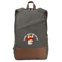 funny llama with hats lama with hat carl what did you do  Cotton Canvas Backpack