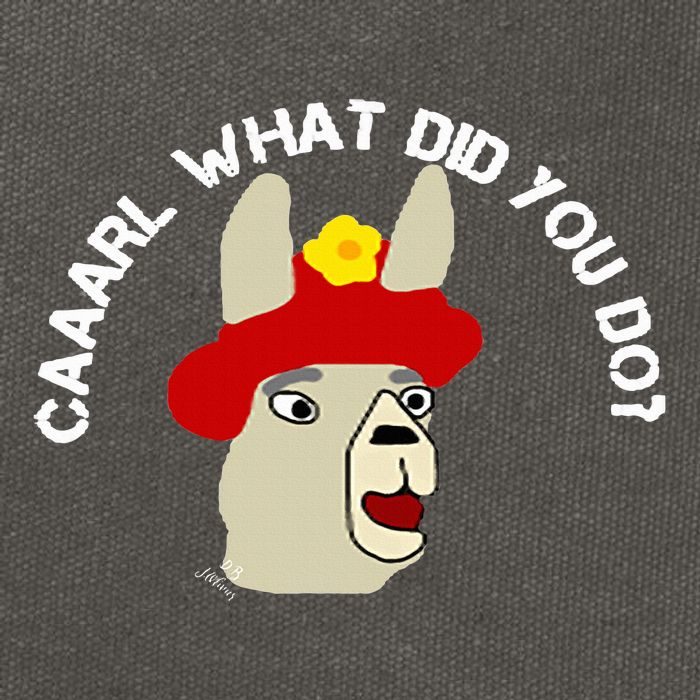 funny llama with hats lama with hat carl what did you do  Cotton Canvas Backpack