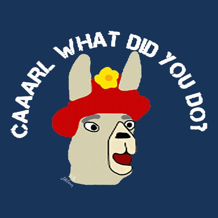 funny llama with hats lama with hat carl what did you do  Infant Baby Jersey Bodysuit