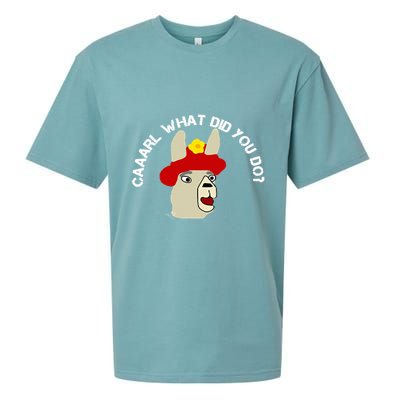 funny llama with hats lama with hat carl what did you do  Sueded Cloud Jersey T-Shirt