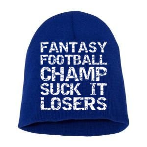 Funny League Winner Fantasy Football Champ Suck It Losers Funny Gift Short Acrylic Beanie