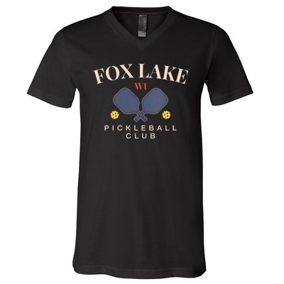 Fox Lake Wi Pickleball Club For Paddle Lovers V-Neck T-Shirt