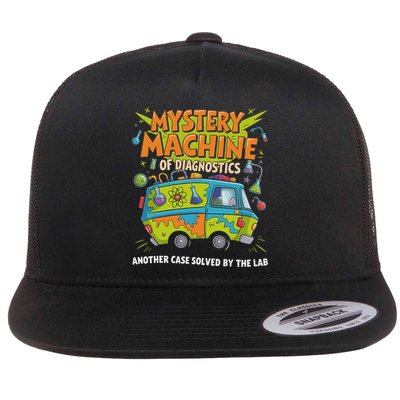 Funny Lab Week 2025 Retro Mystery Machine Of Diagnostics Flat Bill Trucker Hat