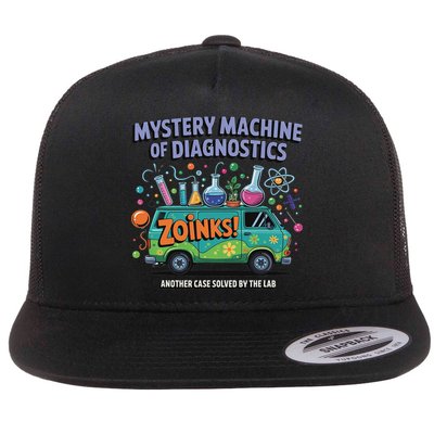 Funny Lab Week 2025 Retro Mystery Machine Of Diagnostics Flat Bill Trucker Hat