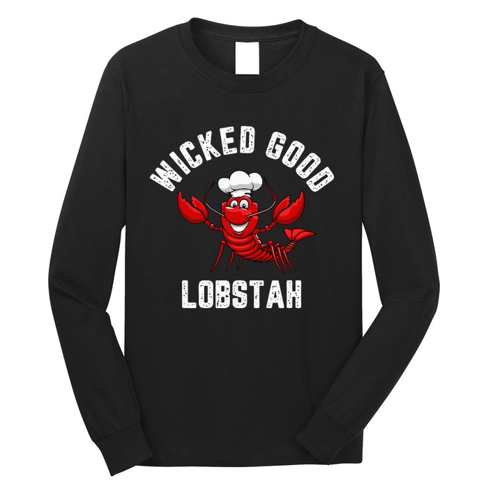 Funny Lobster Wicked Good Lobstah Maine New England Long Sleeve Shirt