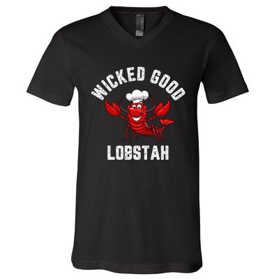 Funny Lobster Wicked Good Lobstah Maine New England V-Neck T-Shirt