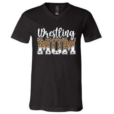 Funny Leopard Wrestling Mom Women Wrestler Mother's Day V-Neck T-Shirt