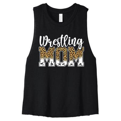 Funny Leopard Wrestling Mom Women Wrestler Mother's Day Women's Racerback Cropped Tank