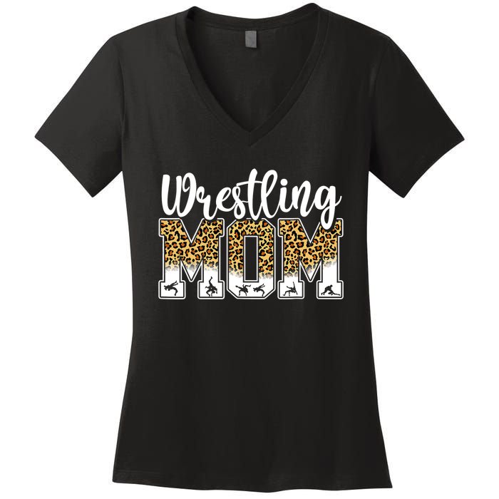 Funny Leopard Wrestling Mom Women Wrestler Mother's Day Women's V-Neck T-Shirt