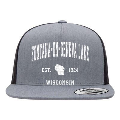 Fontanaongeneva Lake Wisconsin Wi Vintage Athletic Flat Bill Trucker Hat