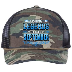 Fishing Legends Were Born In September Birthday Fisherman Retro Rope Trucker Hat Cap