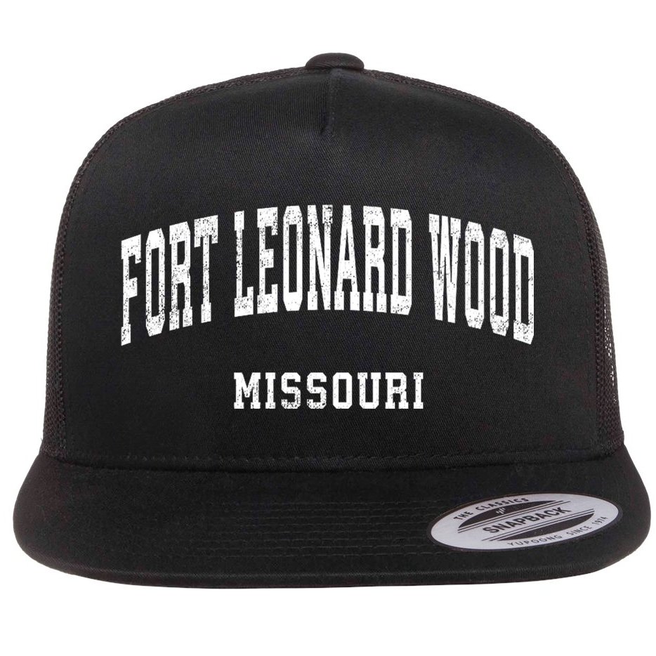 Fort Leonard Wood Missouri Mo Vintage Athletic Sports Design Flat Bill Trucker Hat