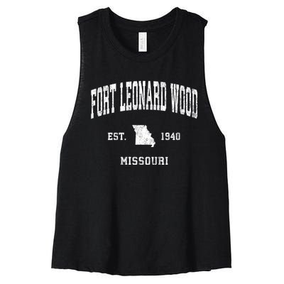 Fort Leonard Wood Missouri Mo Vintage Athletic Women's Racerback Cropped Tank