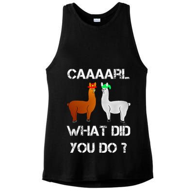 funny llama with hats lama with hat carl what did you do  Ladies PosiCharge Tri-Blend Wicking Tank
