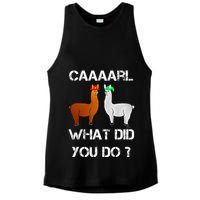 funny llama with hats lama with hat carl what did you do  Ladies PosiCharge Tri-Blend Wicking Tank