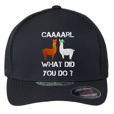 funny llama with hats lama with hat carl what did you do  Flexfit Unipanel Trucker Cap