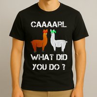 funny llama with hats lama with hat carl what did you do  T-Shirt