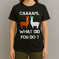 funny llama with hats lama with hat carl what did you do  T-Shirt