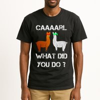 funny llama with hats lama with hat carl what did you do  Tall T-Shirt
