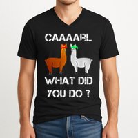 funny llama with hats lama with hat carl what did you do  V-Neck T-Shirt