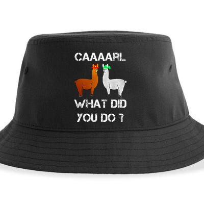 funny llama with hats lama with hat carl what did you do  Sustainable Bucket Hat