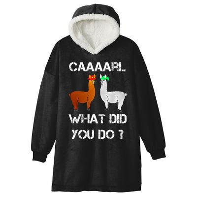 funny llama with hats lama with hat carl what did you do  Hooded Wearable Blanket