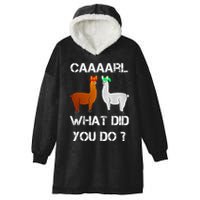 funny llama with hats lama with hat carl what did you do  Hooded Wearable Blanket