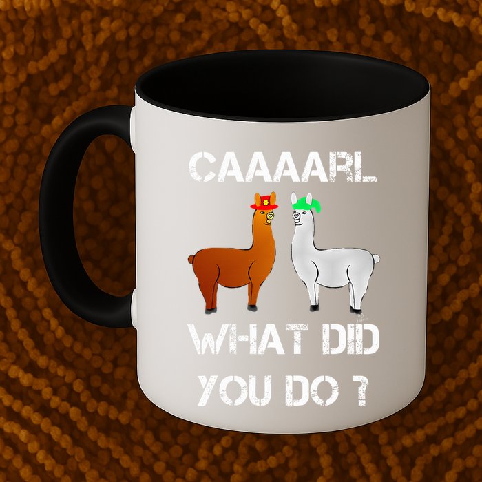 funny llama with hats lama with hat carl what did you do  Mug