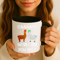 funny llama with hats lama with hat carl what did you do  Mug