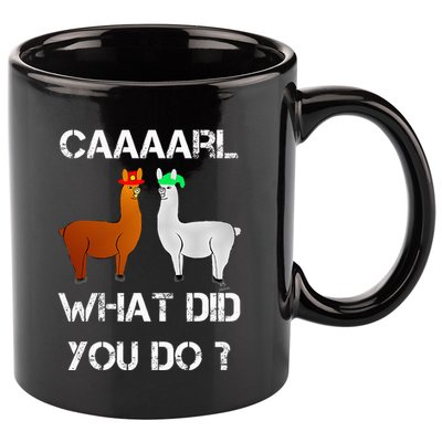funny llama with hats lama with hat carl what did you do  11oz C Handle Ceramic Mug