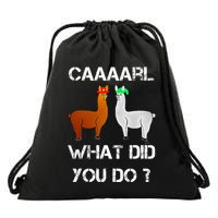 funny llama with hats lama with hat carl what did you do  Drawstring Bag