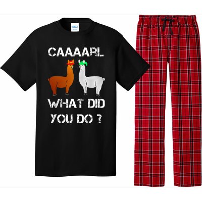 funny llama with hats lama with hat carl what did you do  Pajama Set