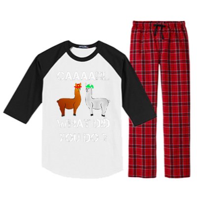 funny llama with hats lama with hat carl what did you do  Raglan Sleeve Pajama Set