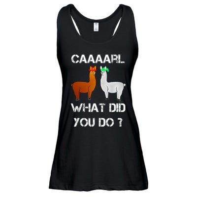 funny llama with hats lama with hat carl what did you do  Ladies Essential Flowy Tank
