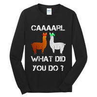 funny llama with hats lama with hat carl what did you do  Tall Long Sleeve T-Shirt