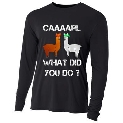 funny llama with hats lama with hat carl what did you do  Cooling Performance Long Sleeve Crew