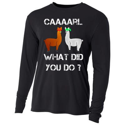 funny llama with hats lama with hat carl what did you do  Cooling Performance Long Sleeve Crew