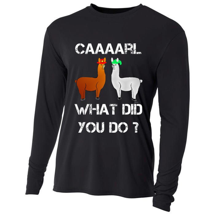 funny llama with hats lama with hat carl what did you do  Cooling Performance Long Sleeve Crew