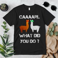 funny llama with hats lama with hat carl what did you do  Premium T-Shirt
