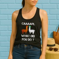 funny llama with hats lama with hat carl what did you do  Womens Tank Top