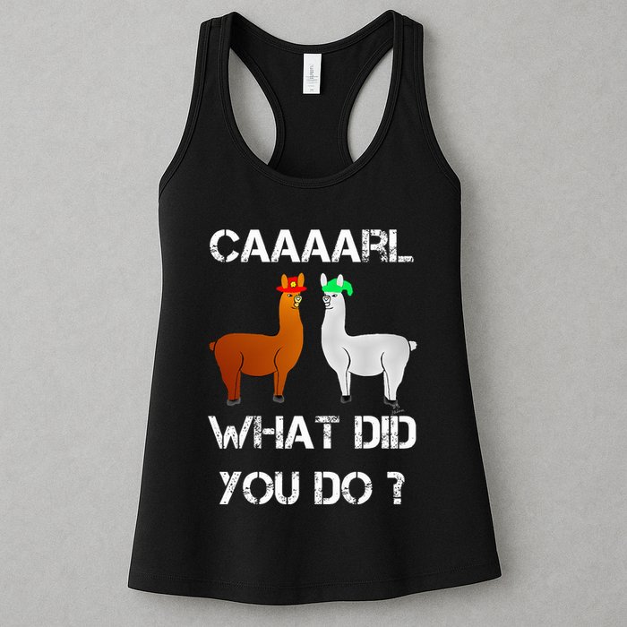 funny llama with hats lama with hat carl what did you do  Womens Tank Top