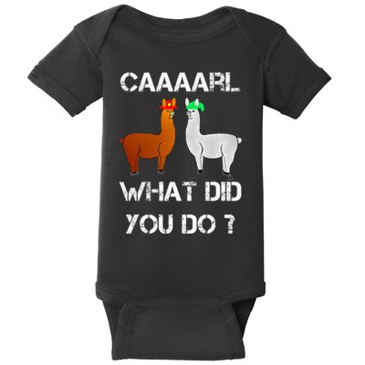 funny llama with hats lama with hat carl what did you do  Baby Bodysuit