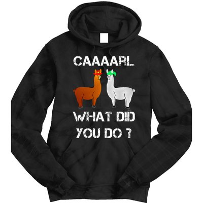 funny llama with hats lama with hat carl what did you do  Tie Dye Hoodie