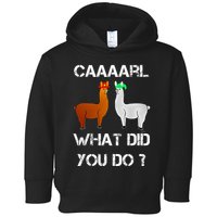 funny llama with hats lama with hat carl what did you do  Toddler Hoodie