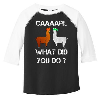 funny llama with hats lama with hat carl what did you do  Toddler Fine Jersey T-Shirt
